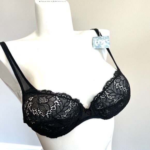 Vintage Lou Bra from Paris, France Lace Underwire Black Fishnet Bra NWT - Picture 3 of 16